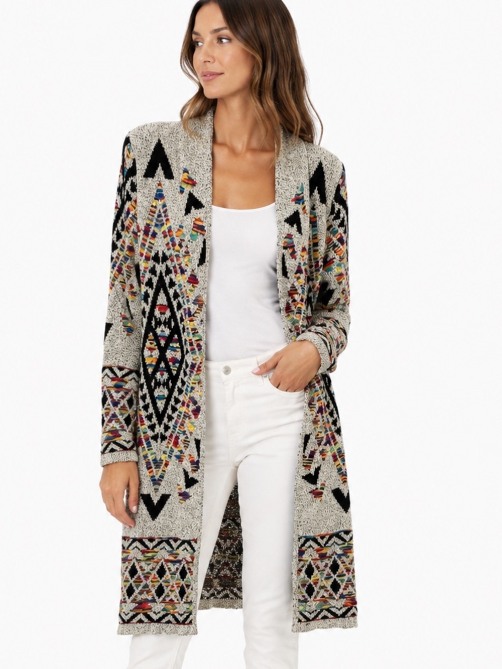 Northern Angel long cardigan Sweater southwestern Aztec pattern size Large